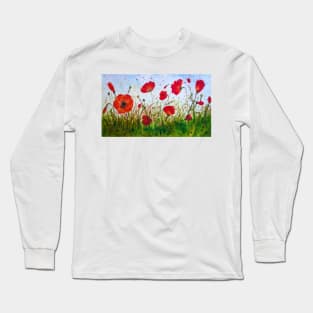 Poppy field watercolor Long Sleeve T-Shirt
